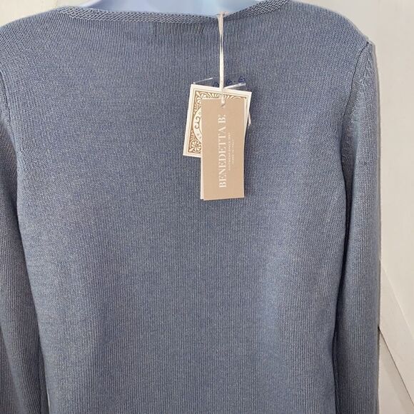Benedetto B. Merino Wool Cashmere Blend Knit Sweater In Haze Blue NWT Size M - Picture 7 of 15